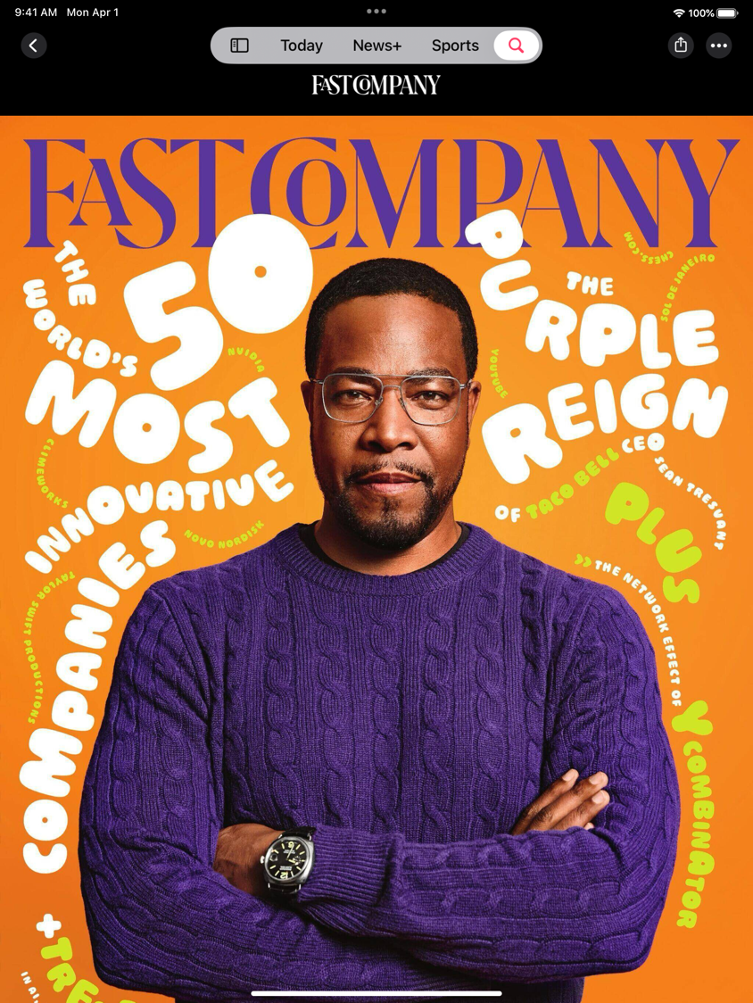 La copertina di Fast Company con l’immagine del CEO di Taco Bell, Sean Tresvant.